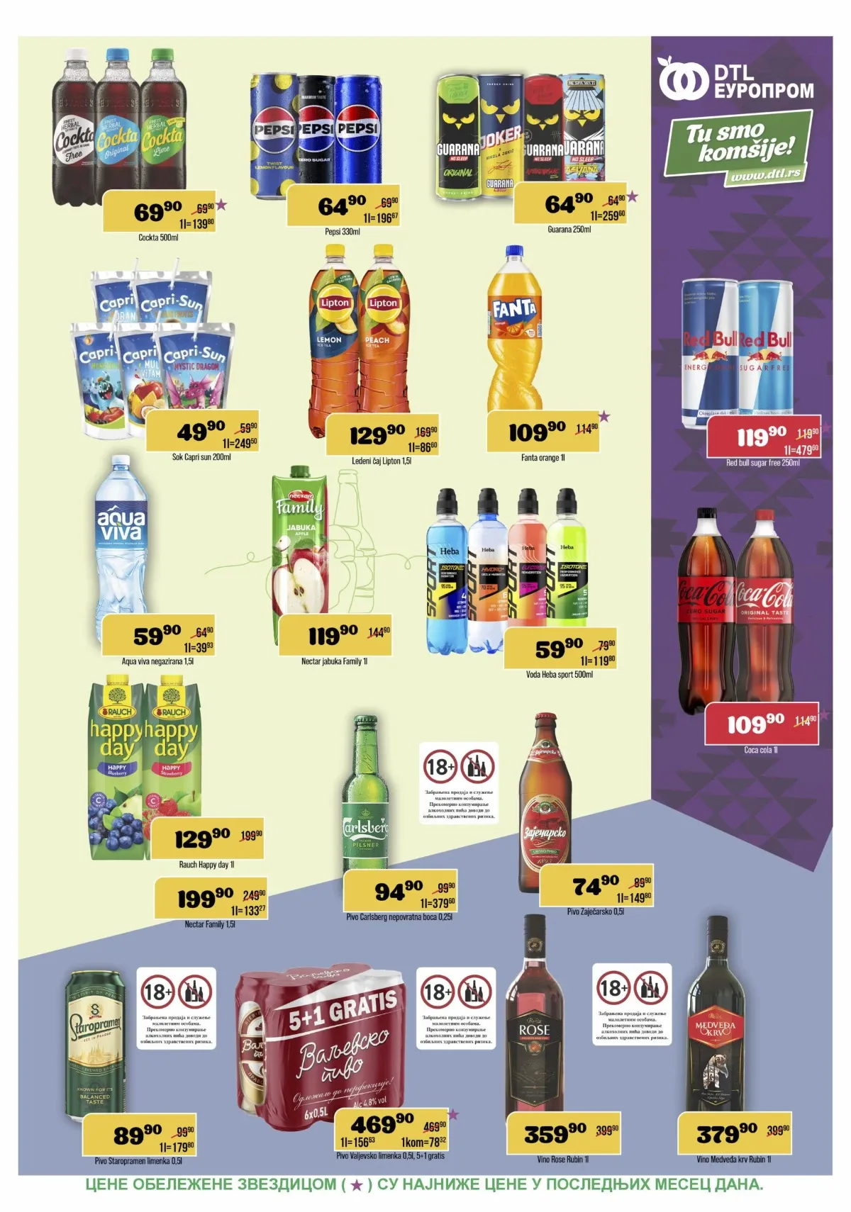 Gazirana pića, sokovi, voda, energetska pića, pivo i vino u DTL Europrom katalogu