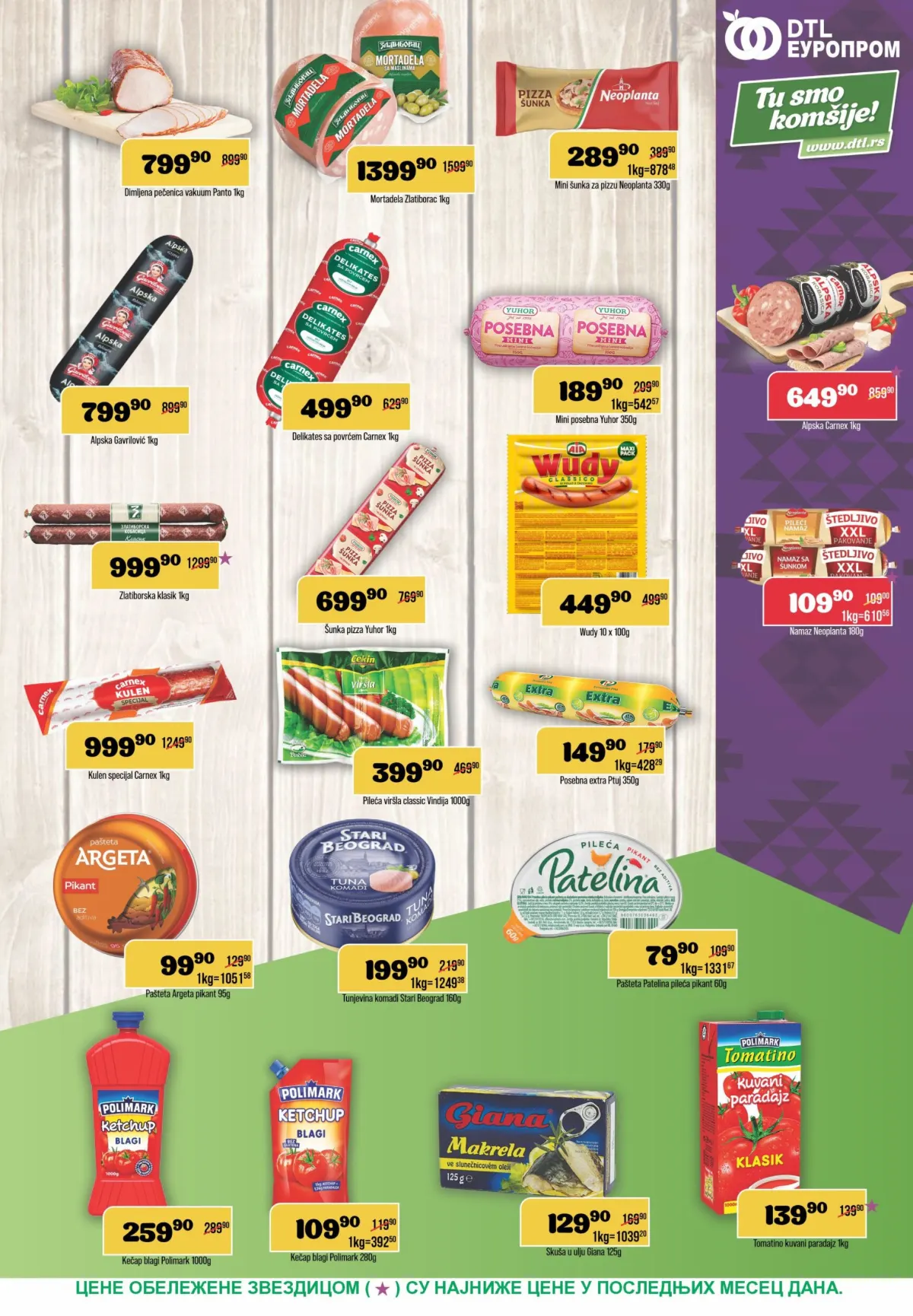 DTL Europrom katalog 21.10–02.11.2026. – strana 5, Zlatiborac mortadela, Carnex suhomesnati proizvodi, kobasice, paštete i Polimark kečap