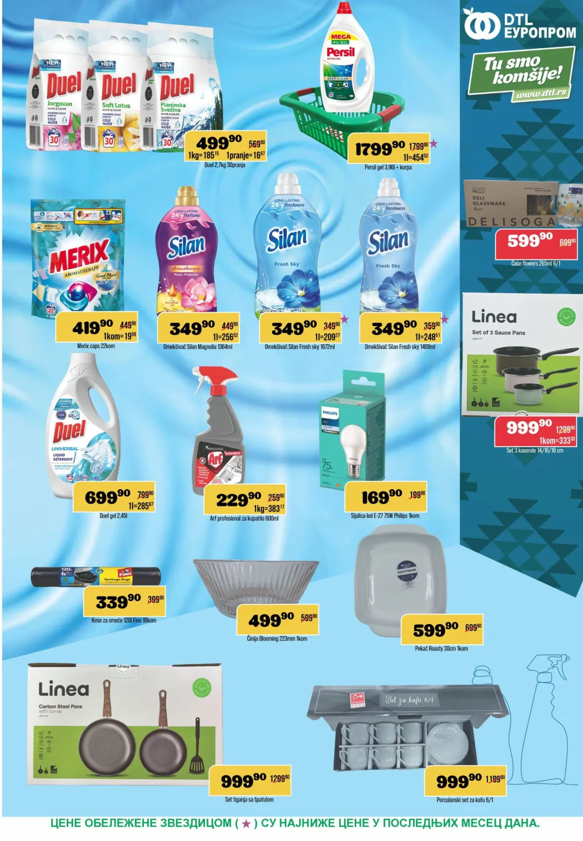 DTL Europrom katalog 21.10–02.11.2026. – strana 11, Duel deterdžent, Persil, Merix, Silan omekšivači i Linea posuđe na akciji