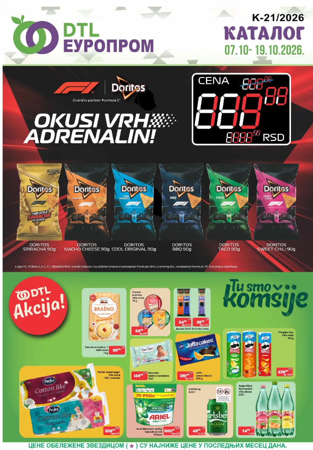 DTL Europrom katalog od 7. do 19.10.2026. – Doritos grickalice i akcijske ponude hrane, pića i kućnih potrepština