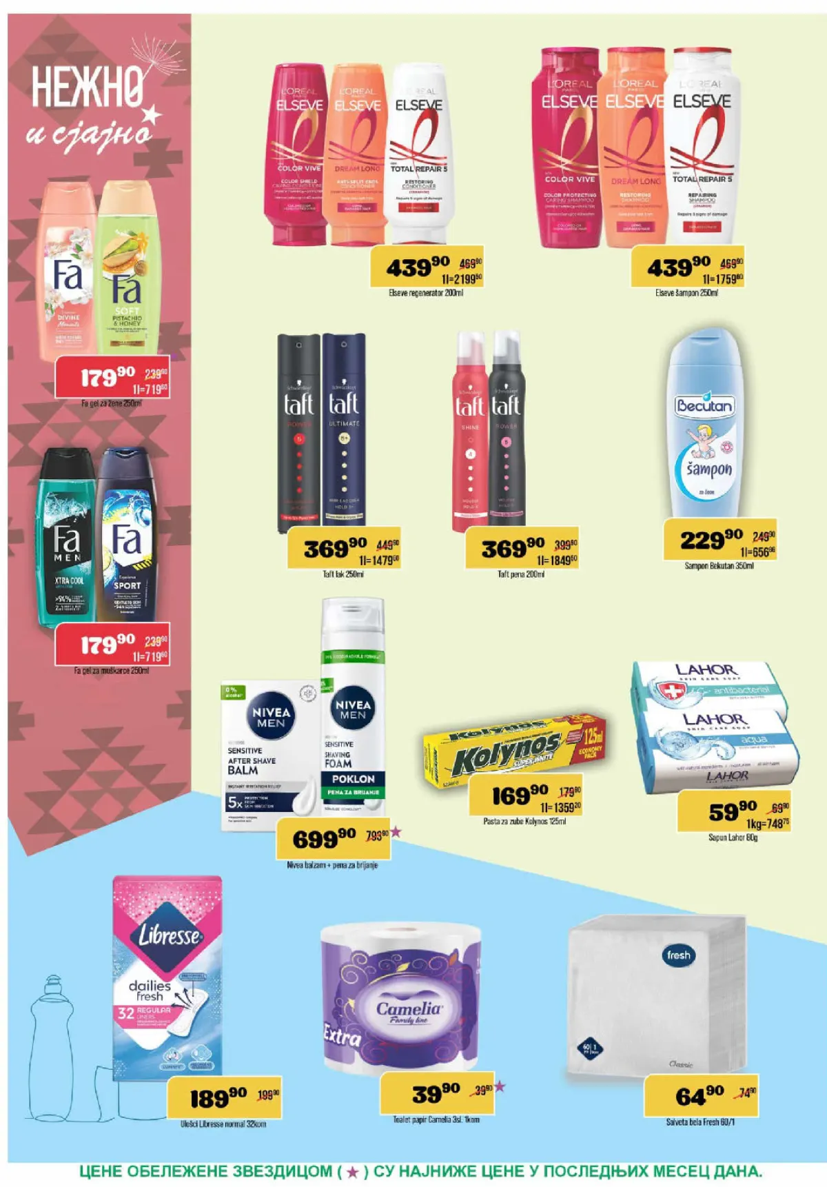 Europrom katalog, strana 10 – Elseve šamponi i regeneratori, Taft, Fa gelovi za tuširanje, Becutan, Nivea, Kolynos i Lahor