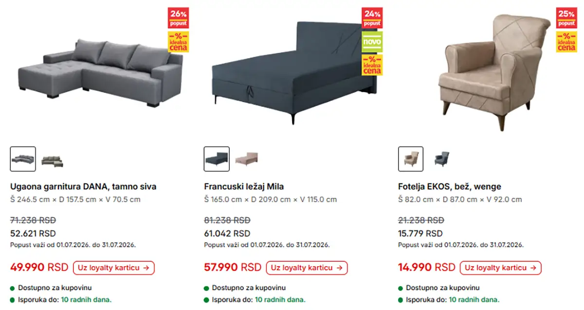 Forma Ideale ugaone garniture, fotelje i ležajevi na akciji