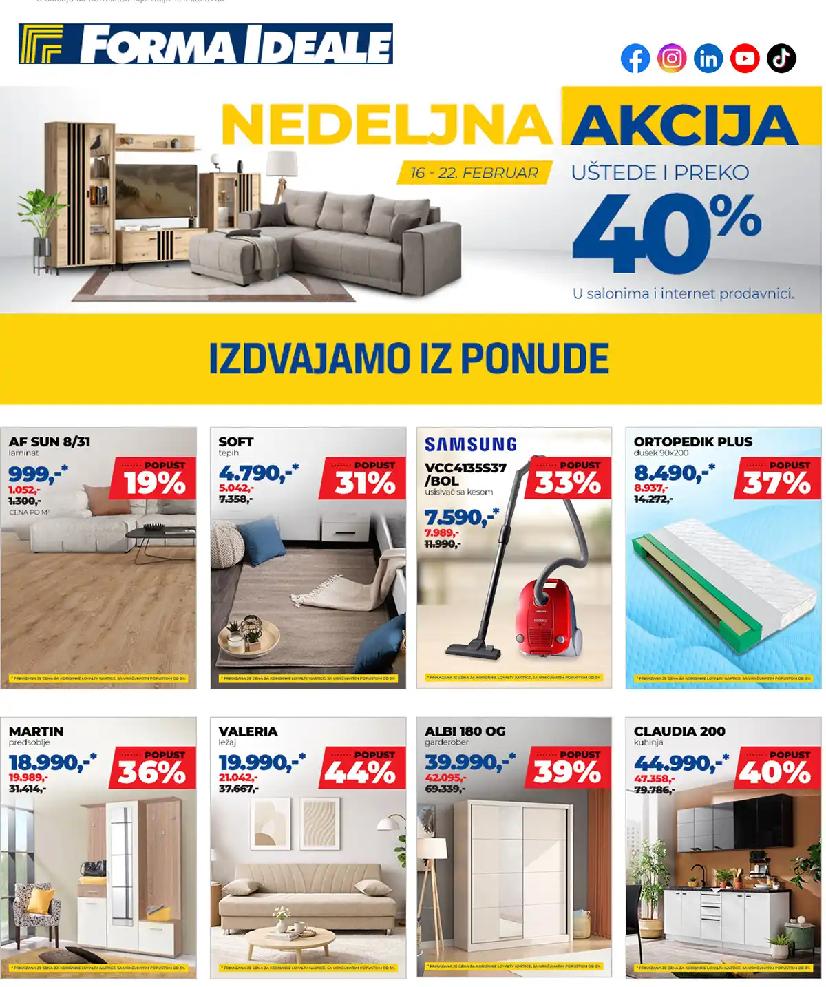 Forma Ideale nedeljna akcija nameštaja – velika sniženja za opremanje doma do 22. marta 2026.