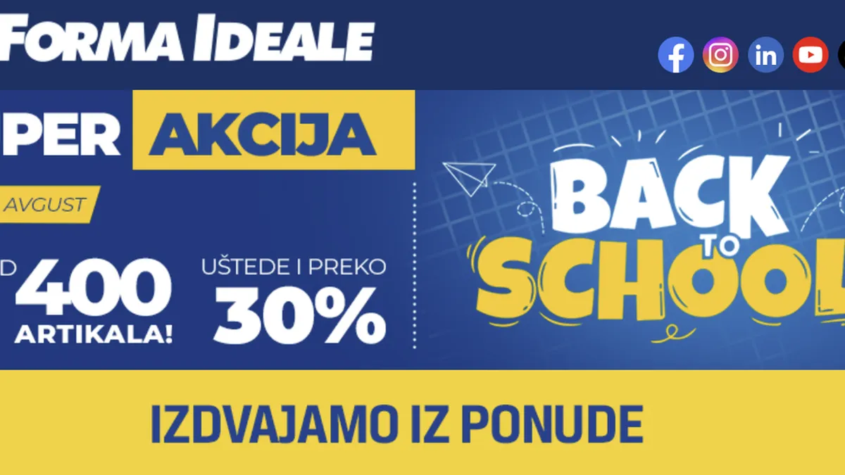 Forma Ideale Back to School akcija od 20. do 31.08.2026. – nameštaj, kancelarijske stolice, laminat i kućni aparati sniženi do 66%