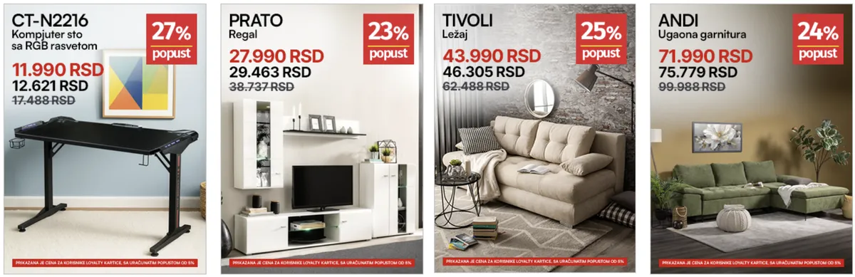 Forma Ideale akcija – kompjuterski sto CT-N2216, regal PRATO, ležaj TIVOLI i ugaona garnitura ANDI po sniženim cenama
