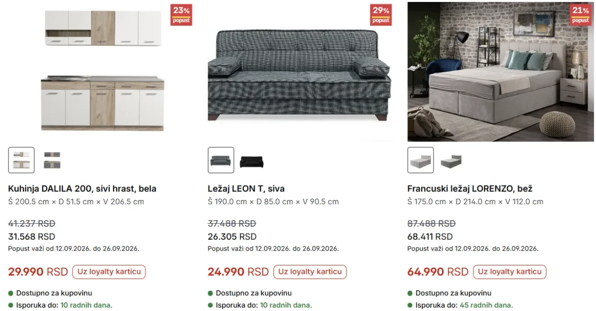 Forma Ideale akcija – kuhinja DALILA, ležaj LEON T i francuski ležaj LORENZO