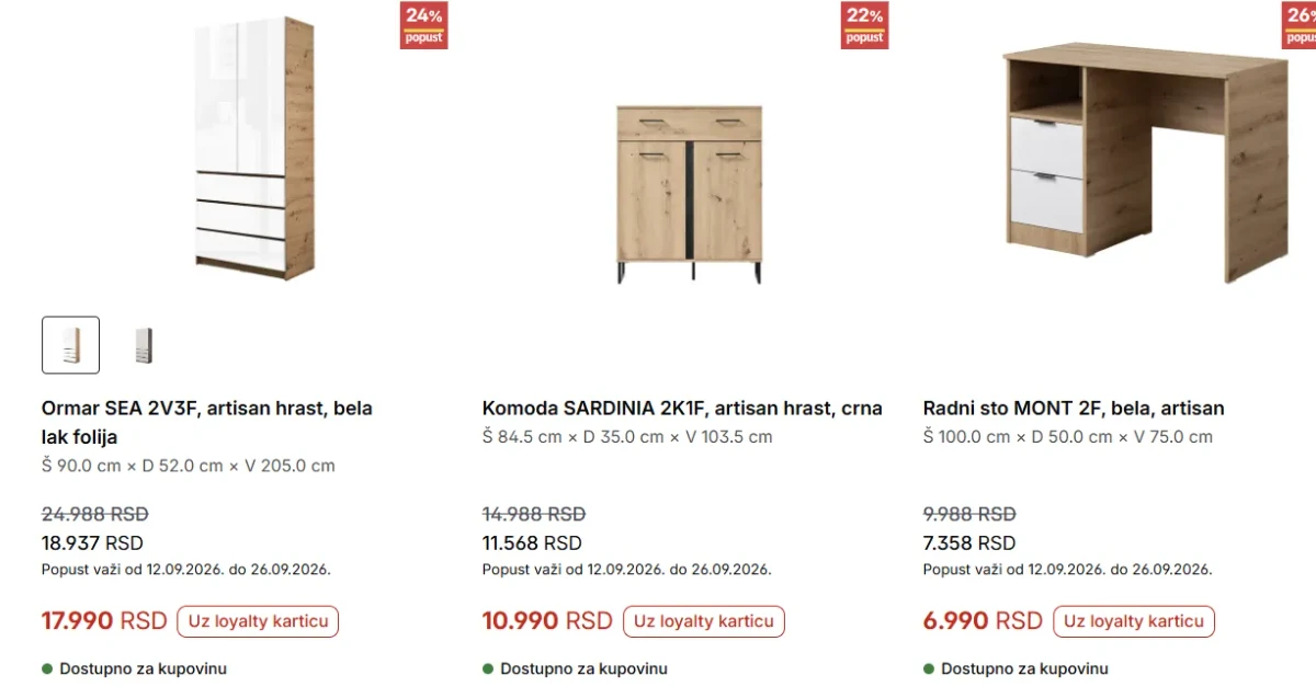 Forma Ideale akcija – ormar SEA, komoda SARDINIA i radni sto MONT