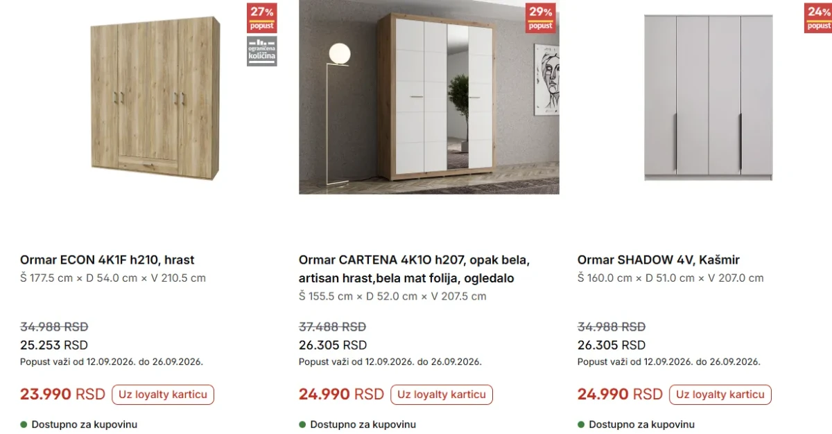 Forma Ideale akcija – ormari ECON, CARTENA i SHADOW