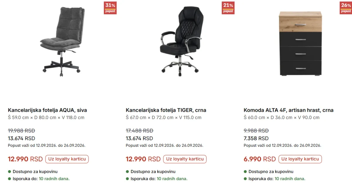 Forma Ideale akcija – kancelarijske fotelje AQUA i TIGER i komoda ALTA