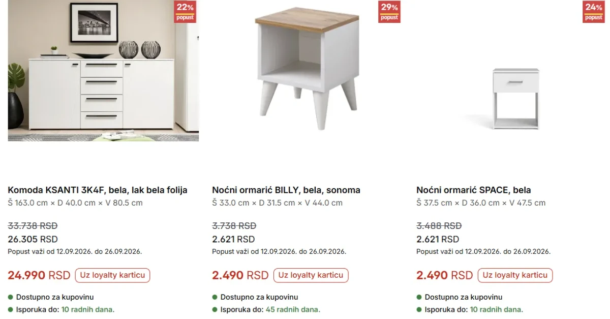 Forma Ideale akcija – komoda KSANTI i noćni ormarići BILLY i SPACE