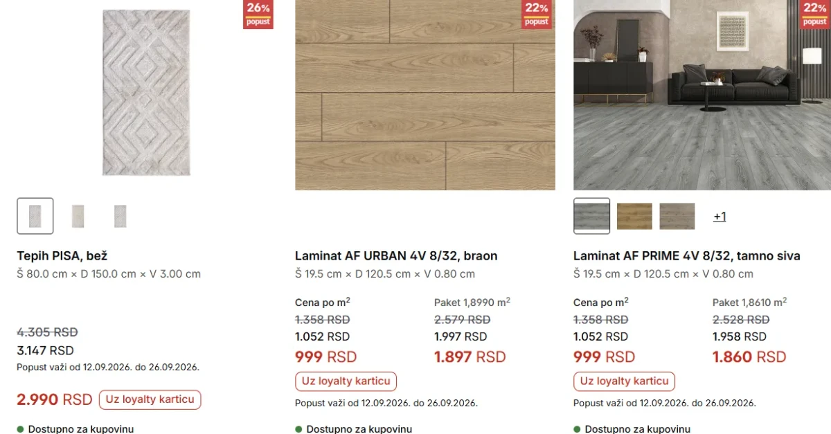 Forma Ideale akcija – tepih PISA i laminati AF URBAN i AF PRIME