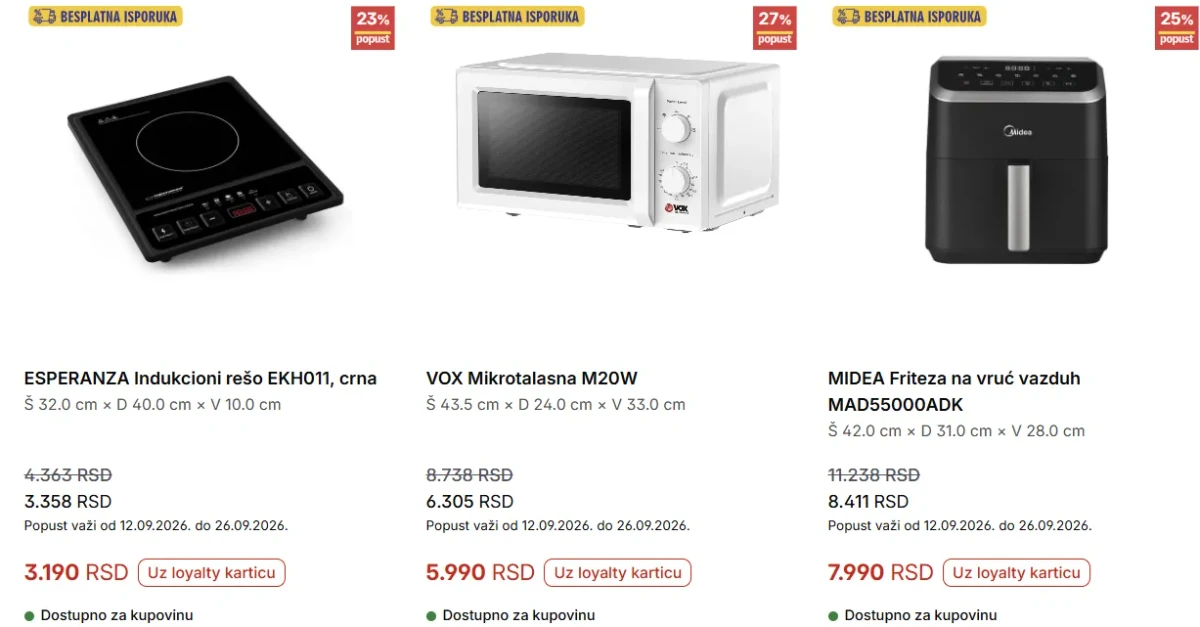 Forma Ideale akcija – Esperanza indukcioni rešo, VOX mikrotalasna i Midea friteza na vruć vazduh