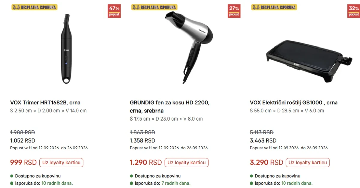 Forma Ideale akcija – VOX trimer, Grundig fen za kosu i VOX električni roštilj