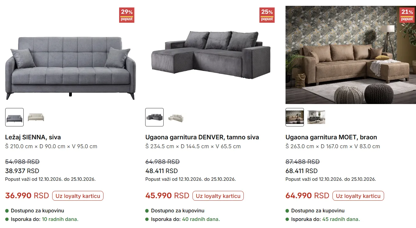 Forma Ideale – ležaj SIENNA i ugaone garniture DENVER i MOET po akcijskim cenama