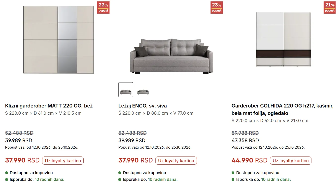 Forma Ideale – klizni garderober MATT 220 OG, ležaj ENCO i garderober COLHIDA 220 OG h217 na akciji