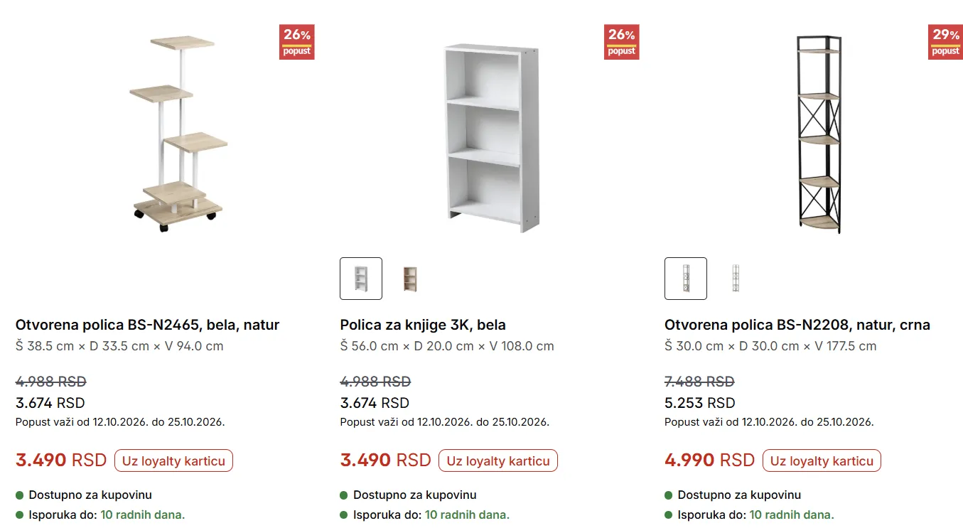 Forma Ideale – otvorene police BS-N2465 i BS-N2208 i polica za knjige 3K po akcijskim cenama