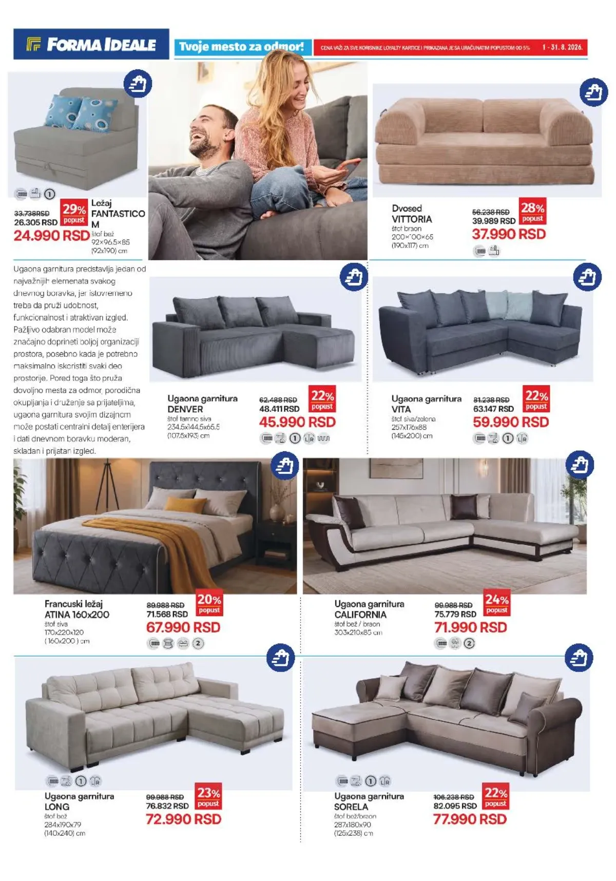 Forma Ideale katalog do 31.08.2026. – ugaone garniture, dvosedi i francuski ležajevi