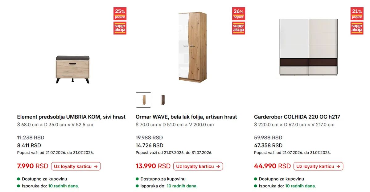 Forma Ideale akcija na garderobere, ormare i elemente za predsoblje.