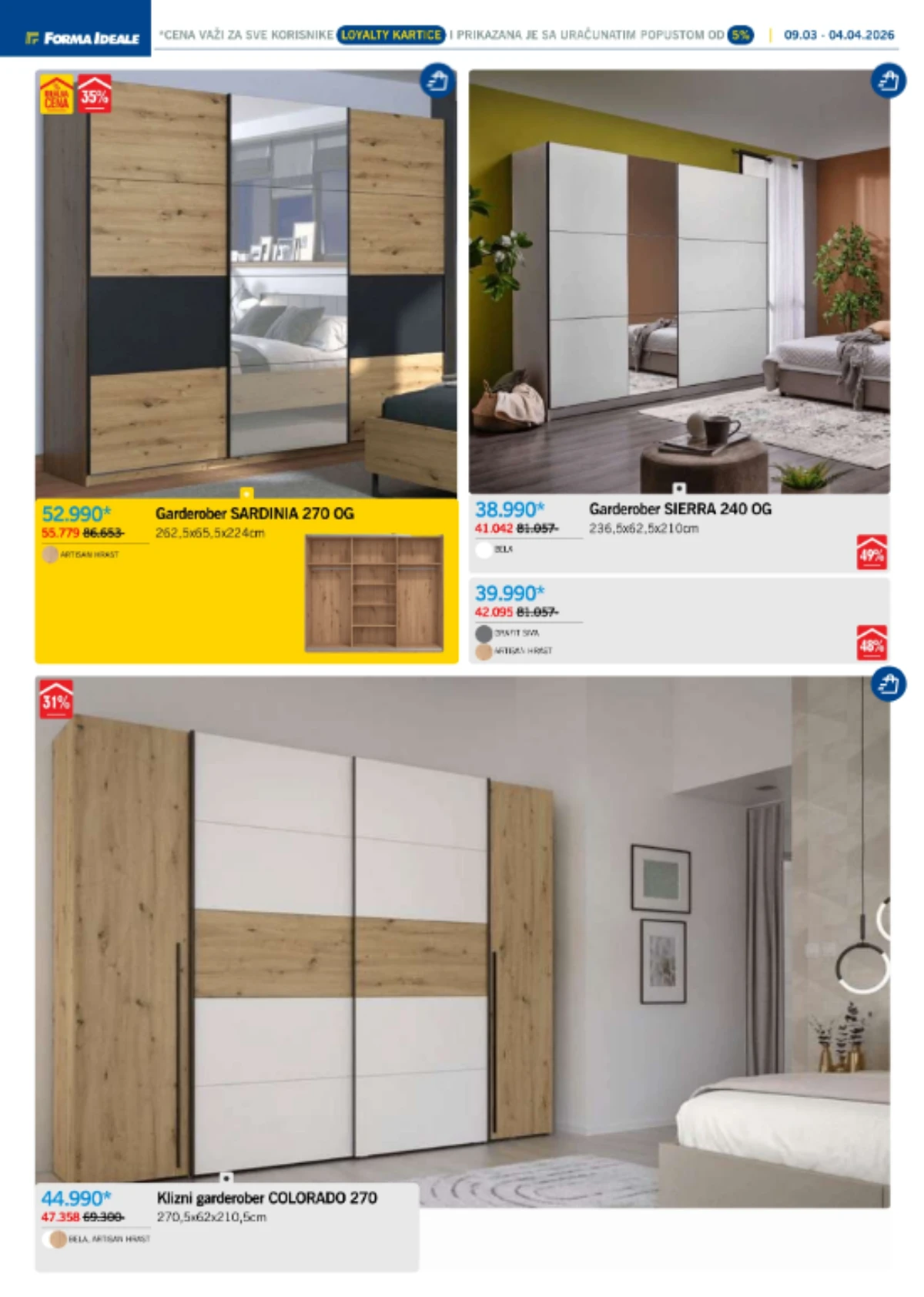 Forma Ideale katalog ormari i kreveti – akcija do 4. aprila 2026. Forma Ideale katalog nameštaja – ormari i kreveti na akciji do 4. aprila 2026.