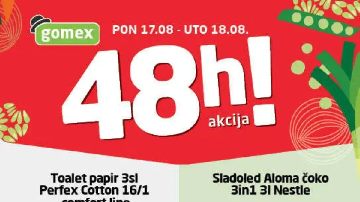Gomex BLIC 48h akcija 17. i 18.08.2026. – Perfex Cotton toalet papir i Nestlé Aloma sladoled uz popuste do 55%