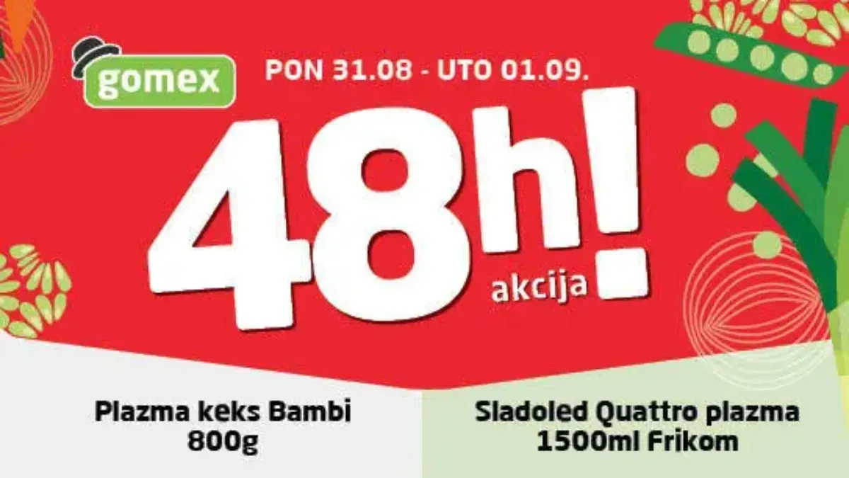 Gomex BLIC 48h akcija 31.08. i 01.09.2026. donosi Plazma keks i Quattro Plazma sladoled uz popuste do 23%
