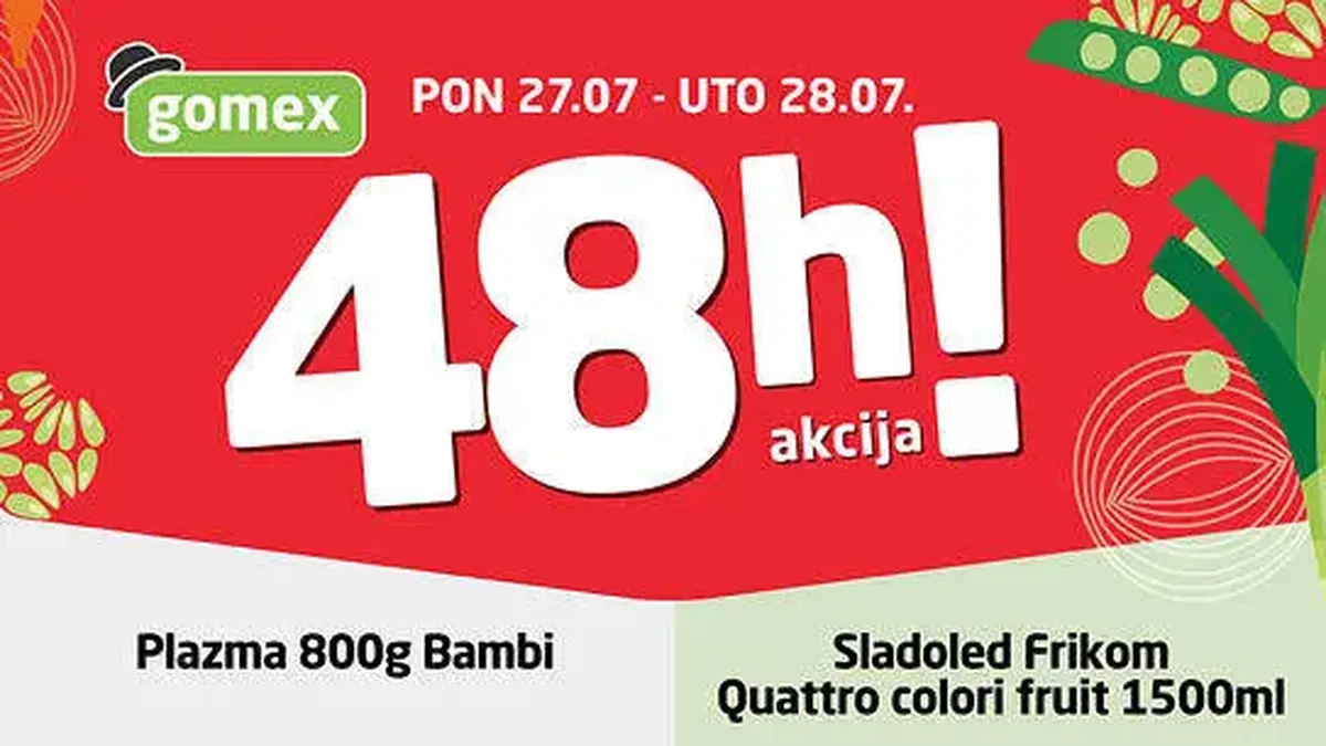 Gomex BLIC akcija 27. i 28.07.2026. donosi Plazmu 800 g i Frikom Quattro sladoled uz popuste do 25%