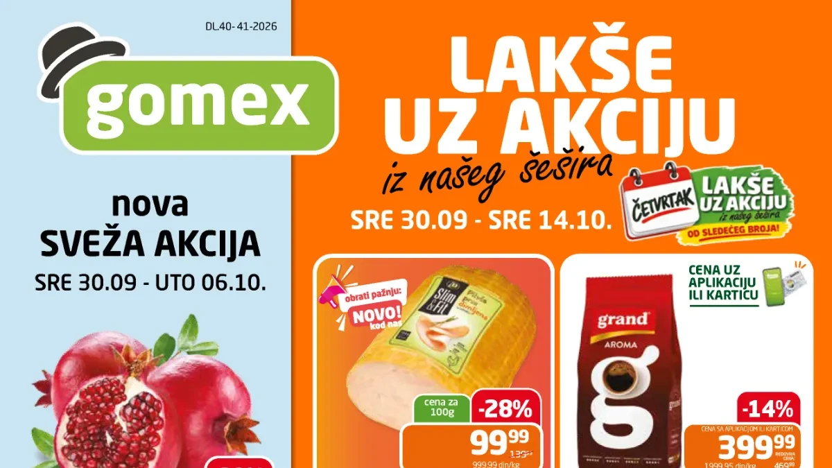 GOMEX katalog od 30.09. do 14.10.2026. – hrana, piće, sveže namirnice i proizvodi za domaćinstvo po sniženim cenama