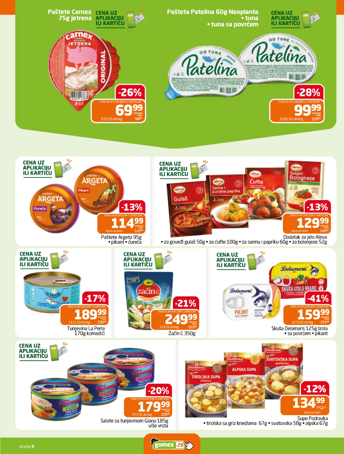 GOMEX katalog strana 9 – paštete, tunjevina i riblji proizvodi