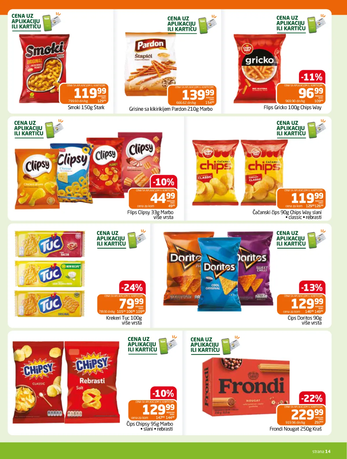 GOMEX katalog strana 14 – čips, smoki, krekeri i grickalice