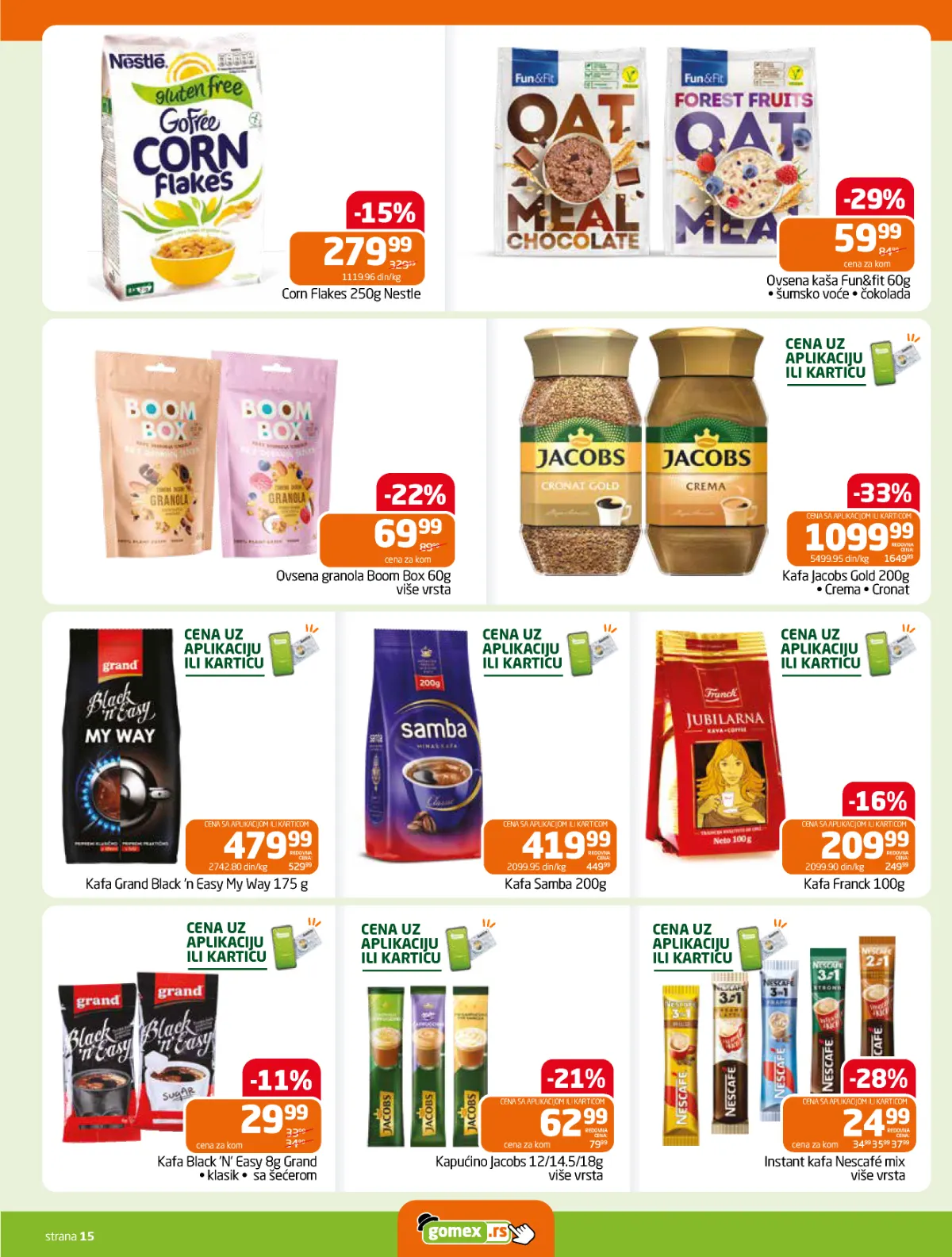 GOMEX katalog strana 15 – kafa, cerealije i instant napici