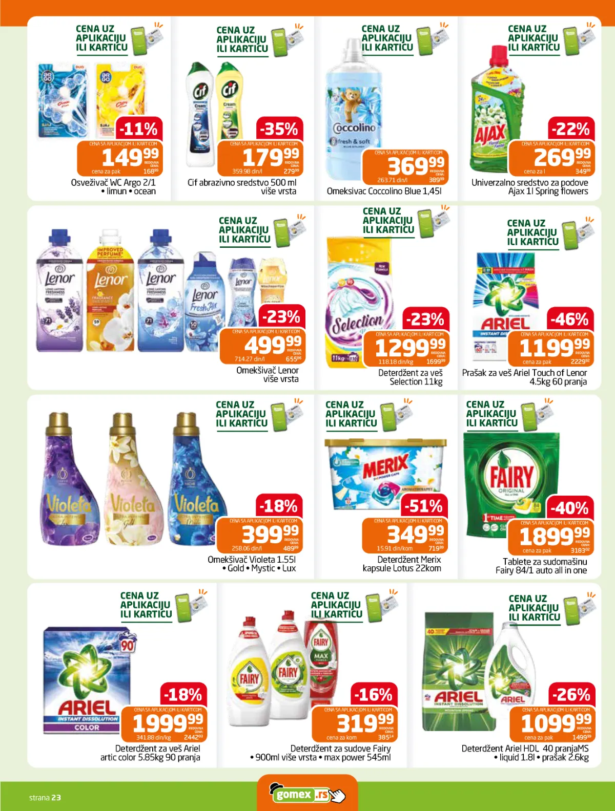 GOMEX katalog strana 23 – deterdženti, omekšivači i sredstva za čišćenje