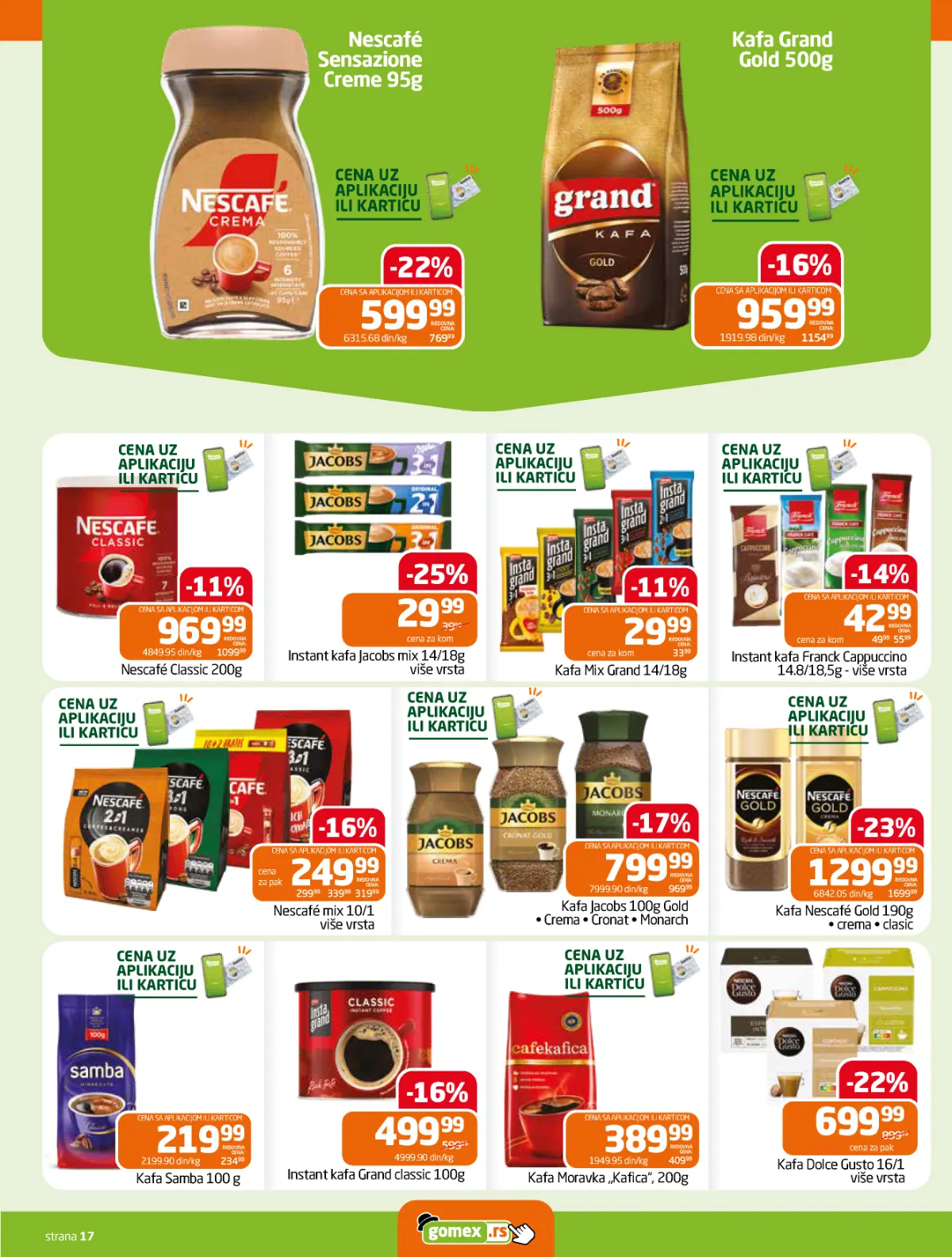 GOMEX akcijske cene kafe Samba, Grand, Moravka i kapsula Dolce Gusto
