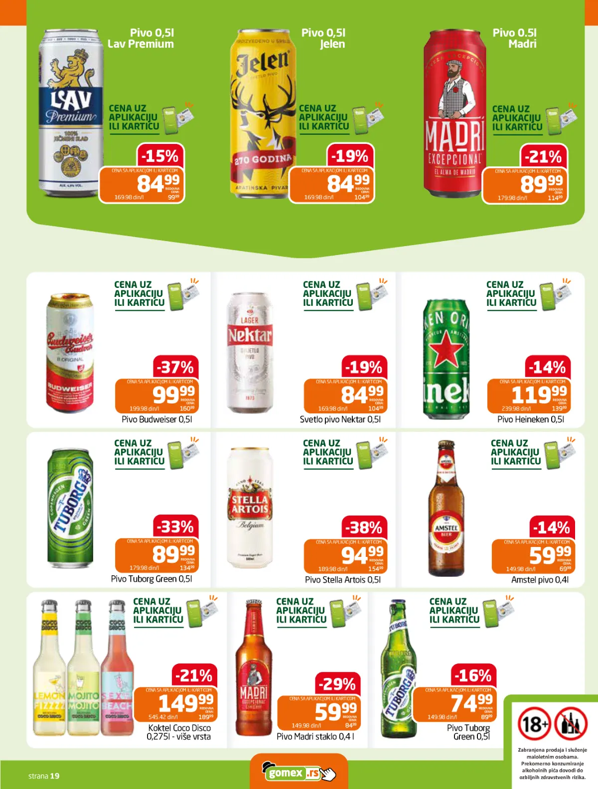 GOMEX ponuda alkoholnih pića za punoletne kupce – kokteli i piva