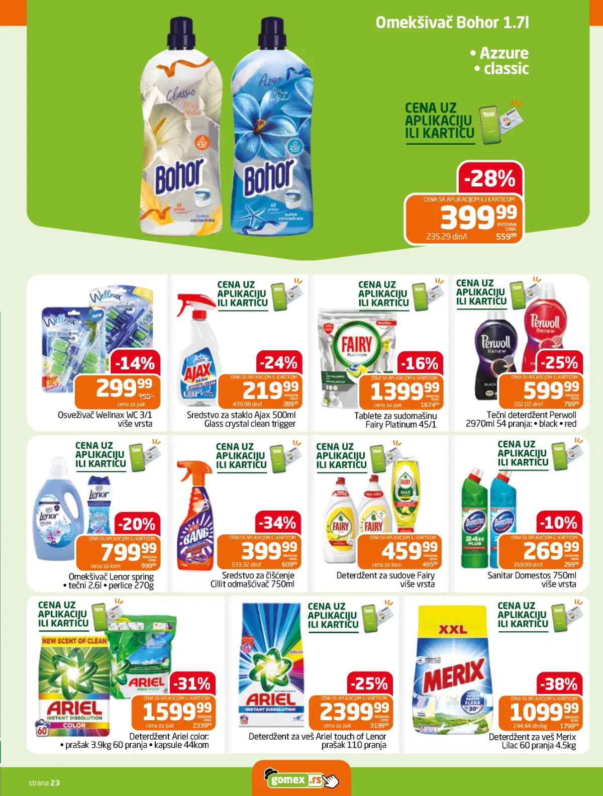 GOMEX akcijske cene proizvoda Lenor, Cillit, Fairy, Domestos, Ariel i Merix