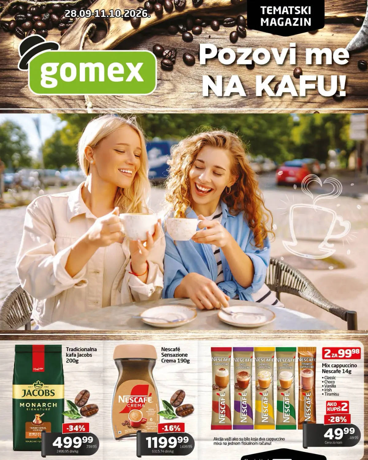 GOMEX tematski magazin Pozovi me na kafu od 28.09. do 11.10.2026. – Jacobs, Nescafe i druge kafe uz popuste i poklone