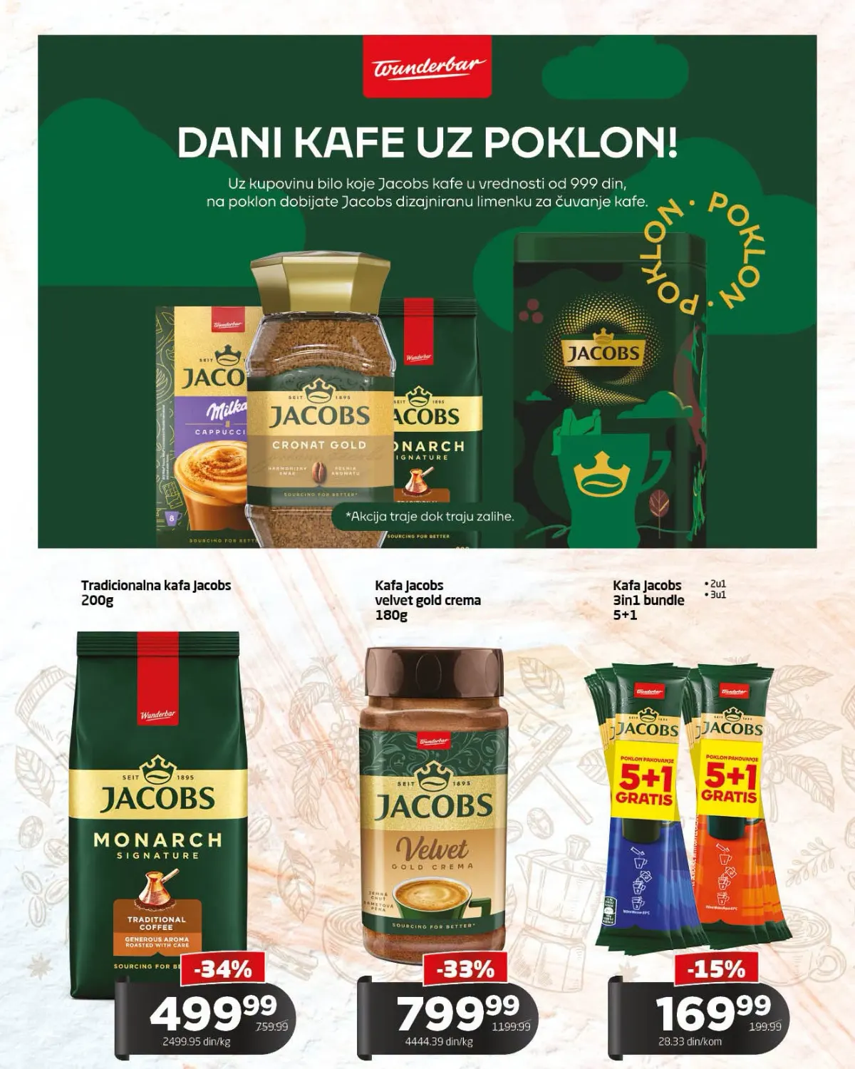 GOMEX Jacobs kafa akcija – Monarch, Velvet Gold Crema i 3u1 pakovanja uz popuste i poklon
