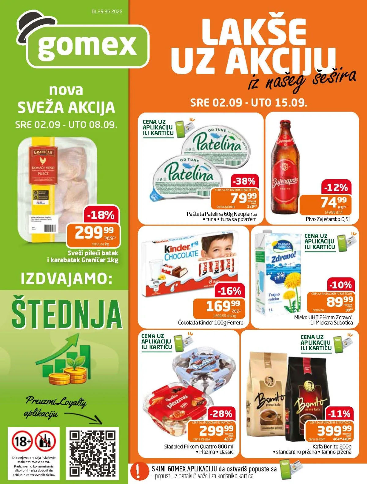 Gomex katalog od 02.09. do 15.09.2026. donosi popuste do 60% na hranu, piće, kućnu hemiju, posuđe i proizvode za dom