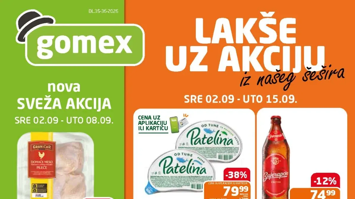 Gomex katalog od 02.09. do 15.09.2026. donosi sniženja hrane, pića, kućne hemije i proizvoda za dom do 60%