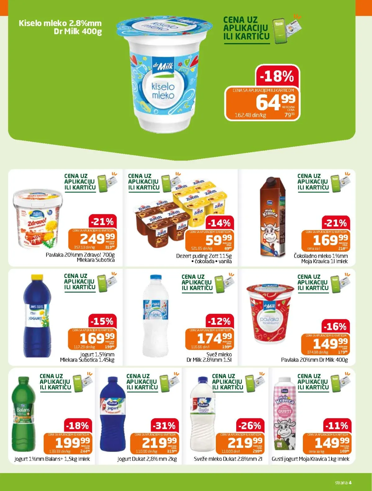 Gomex katalog strana 4 – jogurt, mleko, pavlaka i mlečni deserti po sniženim cenama