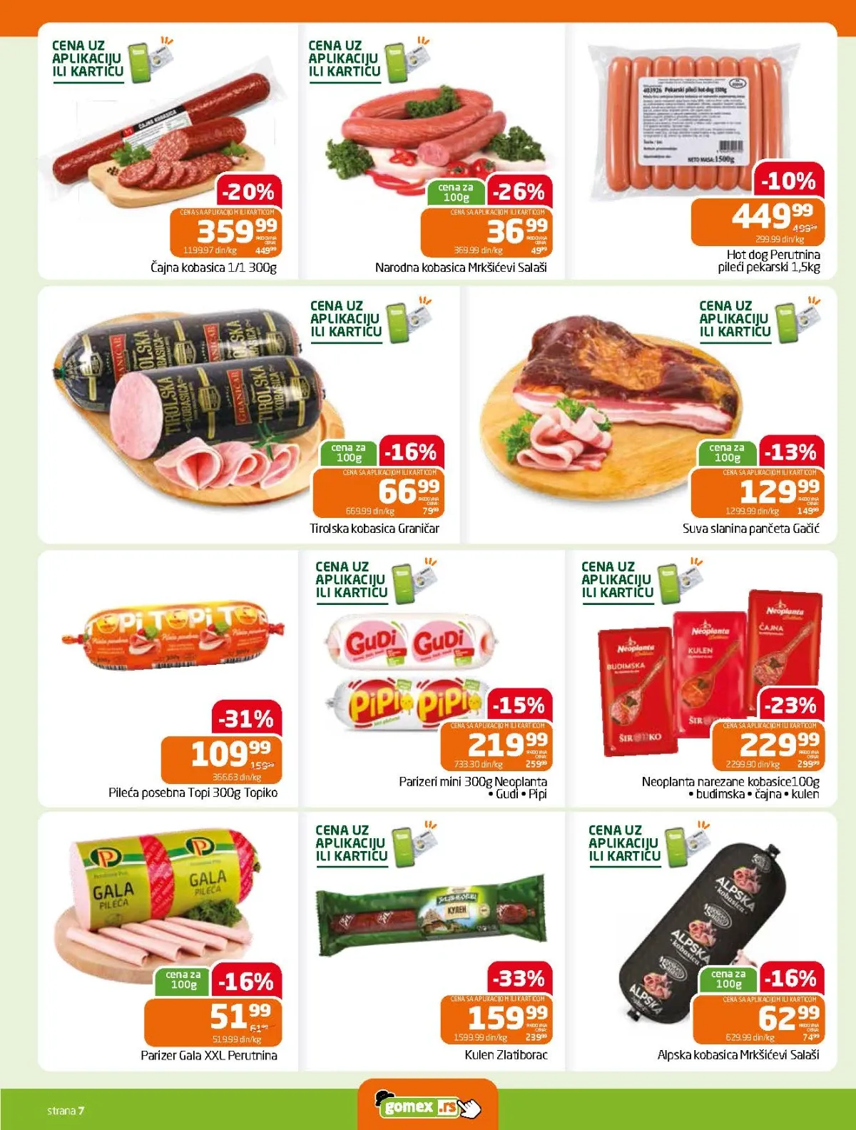 Gomex katalog strana 7 – kulen, pileća posebna, parizeri, tirolska i alpska kobasica