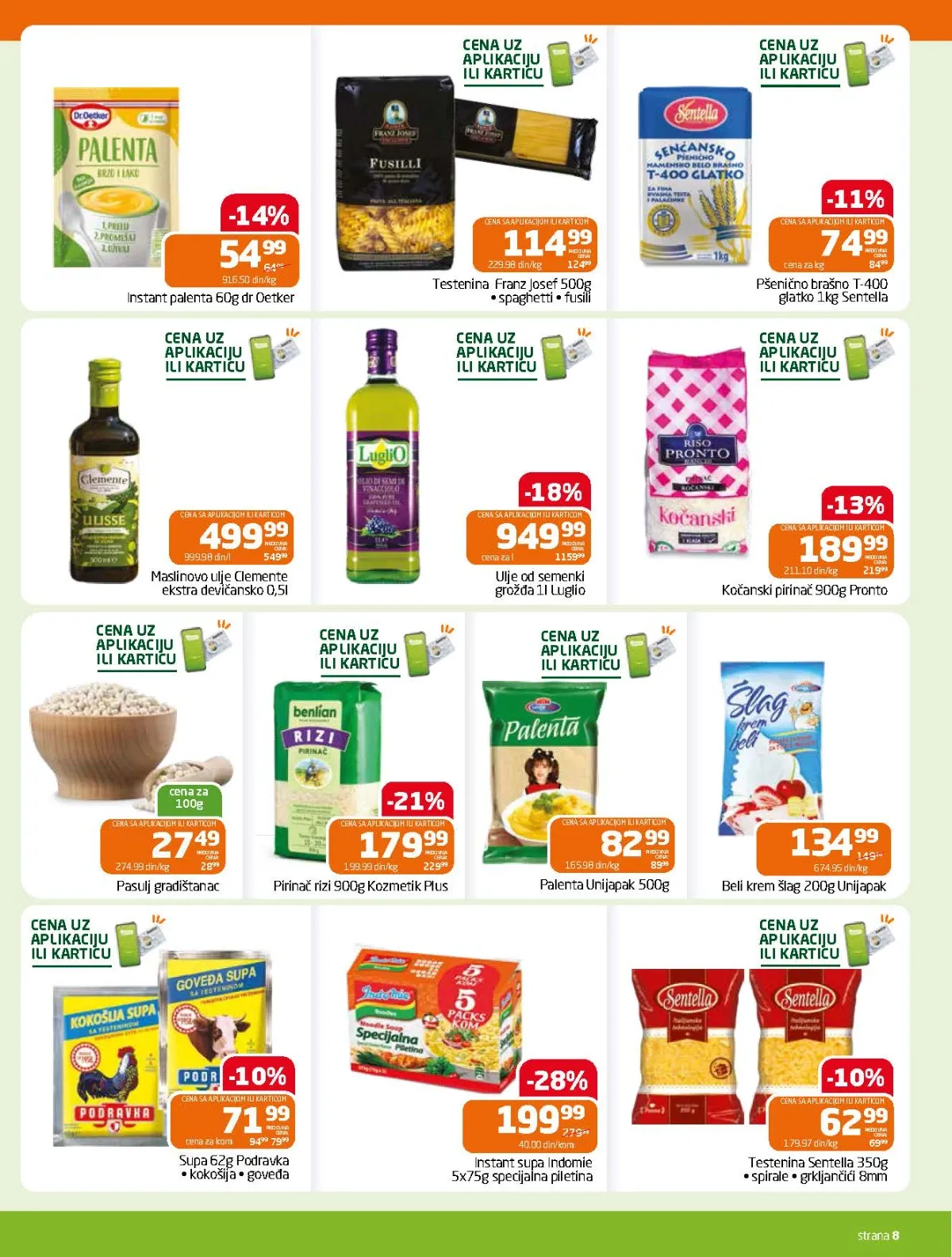 Gomex katalog strana 8 – pirinač, testenina, brašno, ulje, palenta i instant supe