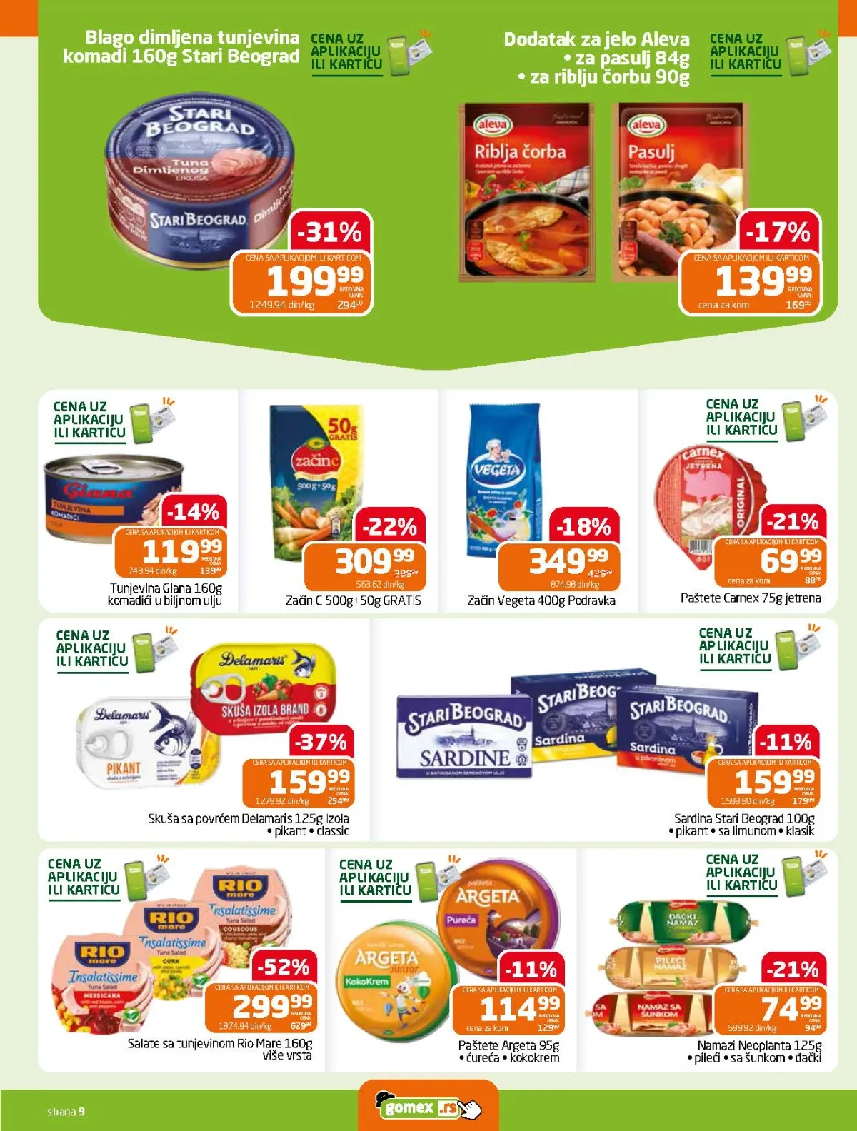 Gomex katalog strana 9 – Rio Mare salata, tunjevina, skuša, sardina, paštete i začini