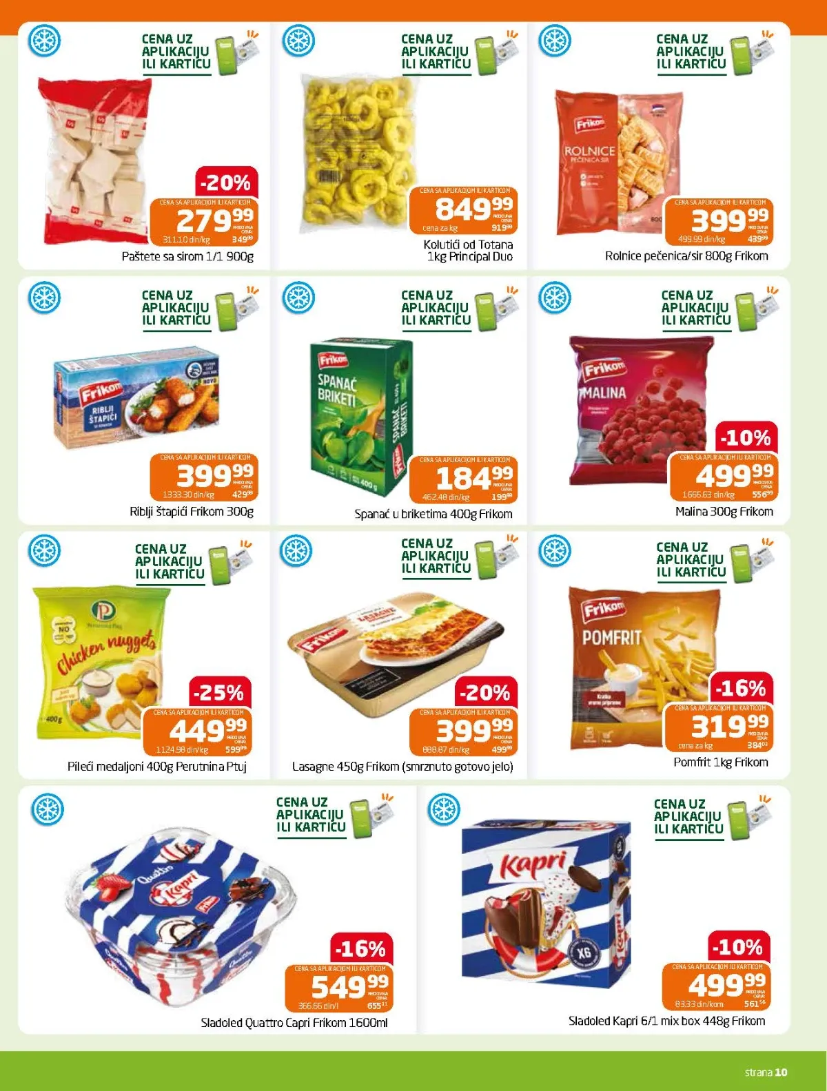 Gomex katalog strana 10 – pileći medaljoni, lazanje, pomfrit, sladoledi i riblji proizvodi