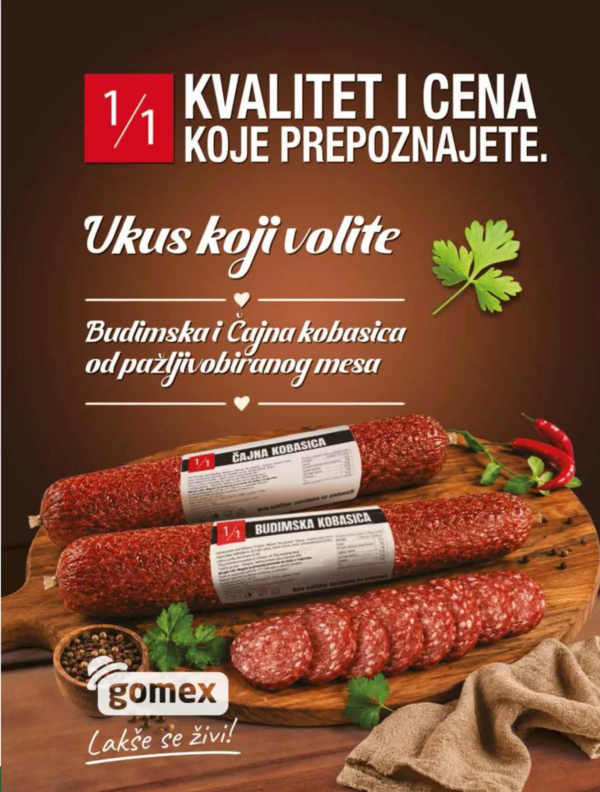 Gomex katalog strana 13 – budimska i čajna kobasica robne marke 1 kroz 1