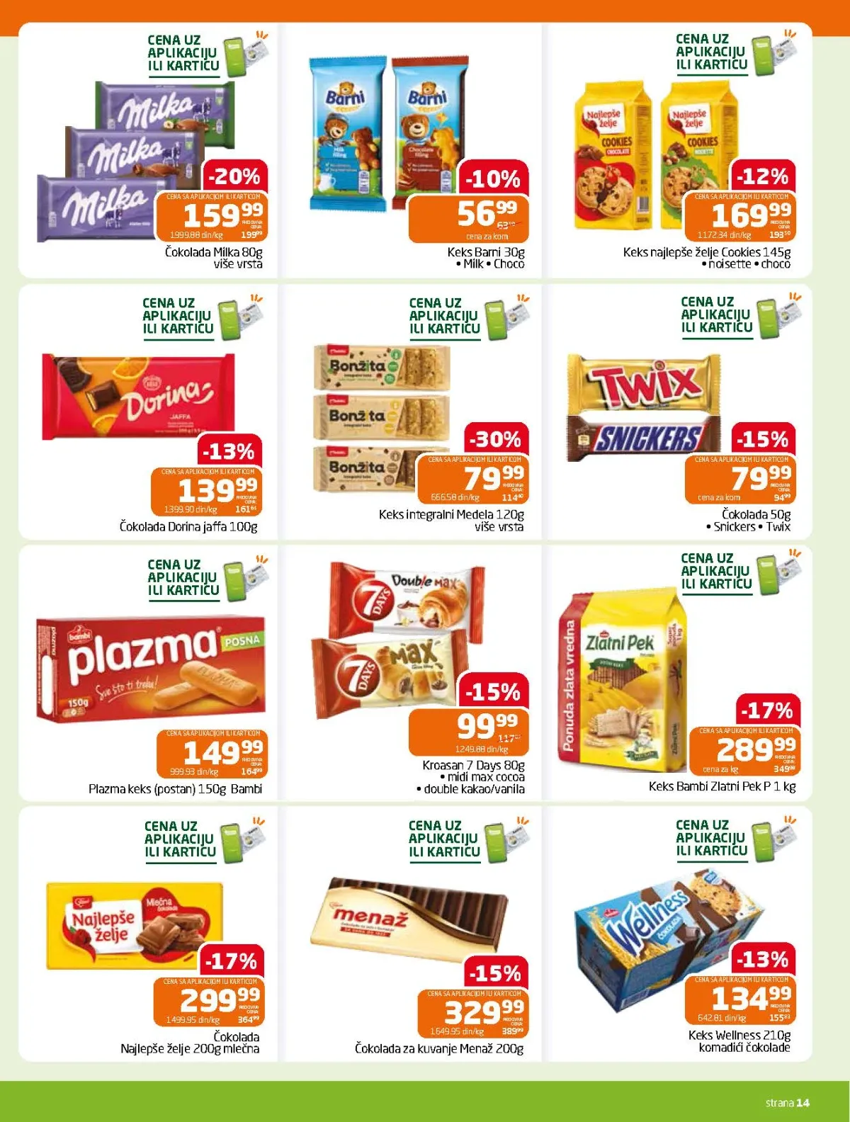 Gomex katalog strana 14 – Milka, Najlepše želje, Menaž, Plazma, Wellness i drugi slatkiši