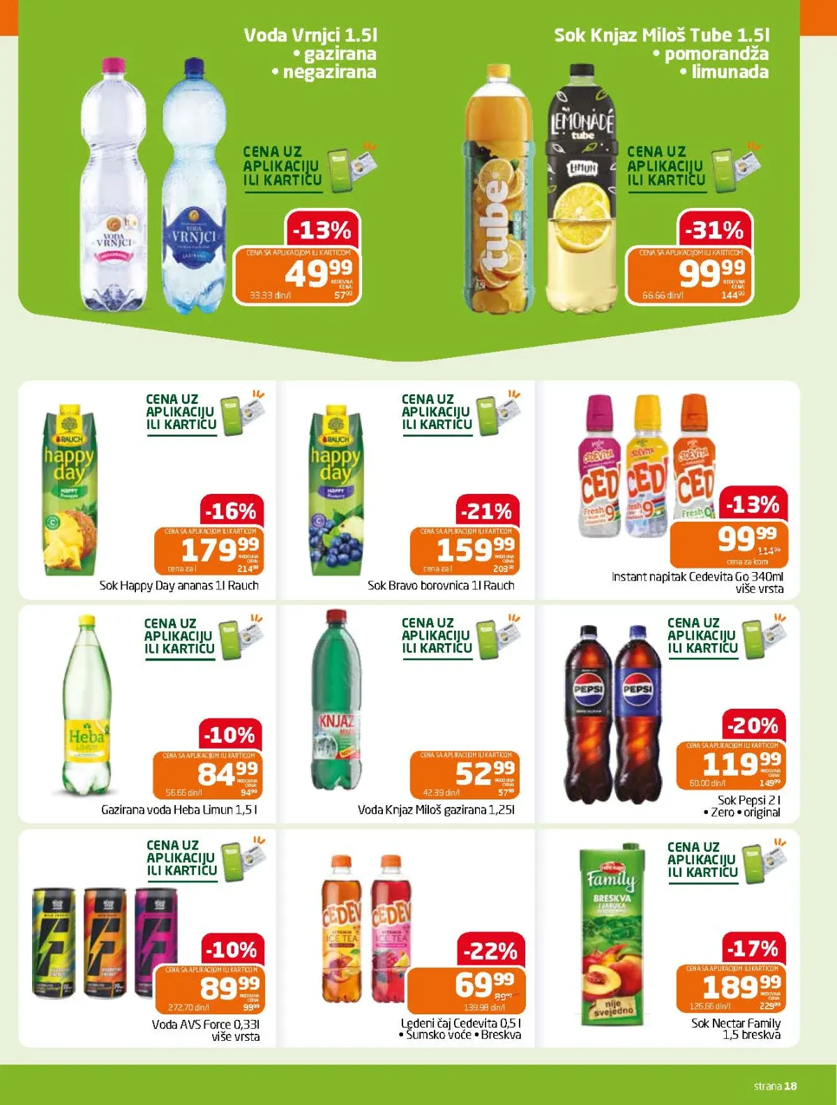 Gomex katalog strana 18 – Pepsi, Cedevita, Nectar, Rauch, Knjaz Miloš i mineralna voda