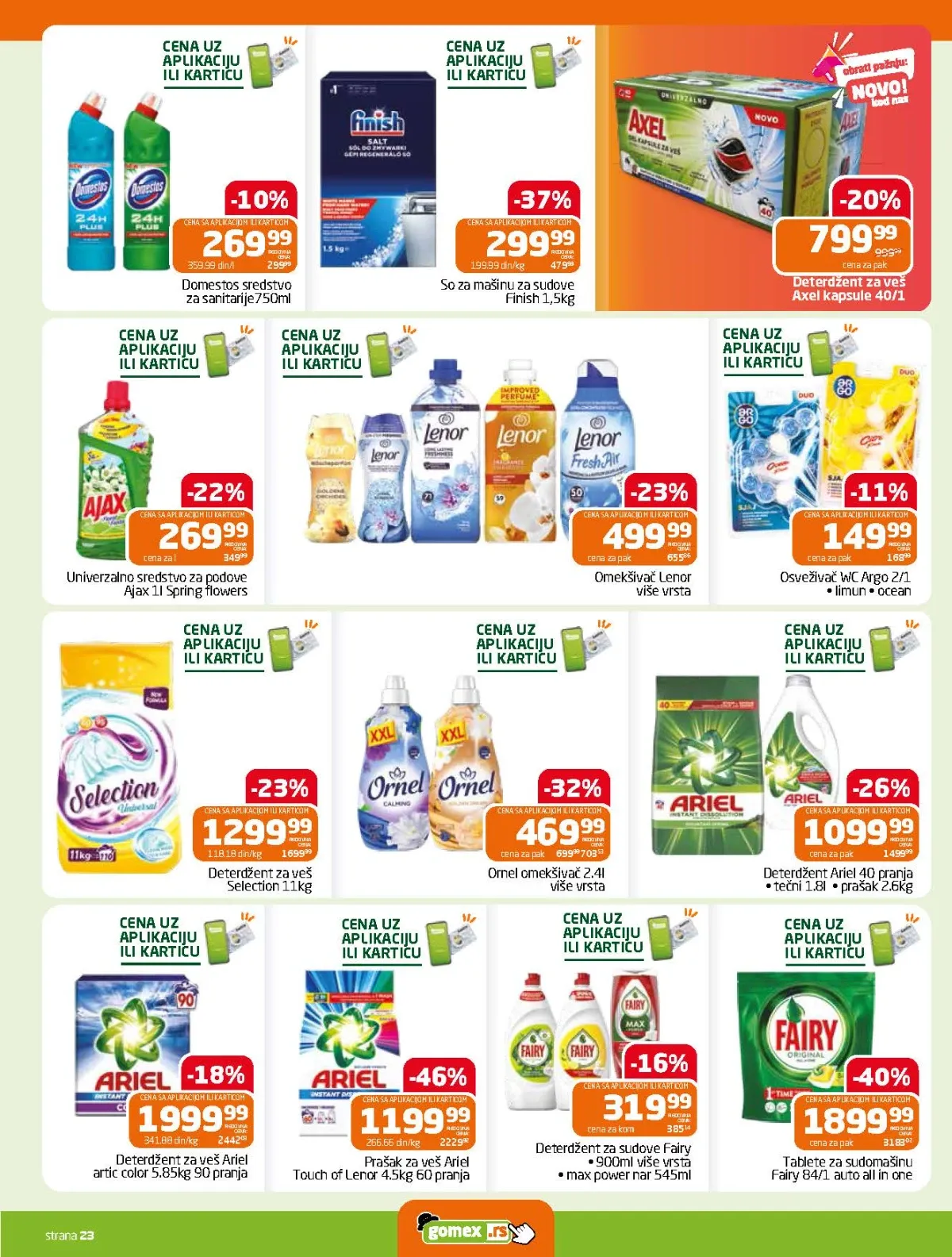 Gomex katalog strana 23 – Ariel, Fairy, Finish, Lenor, Ornel, Ajax i druga sredstva za domaćinstvo