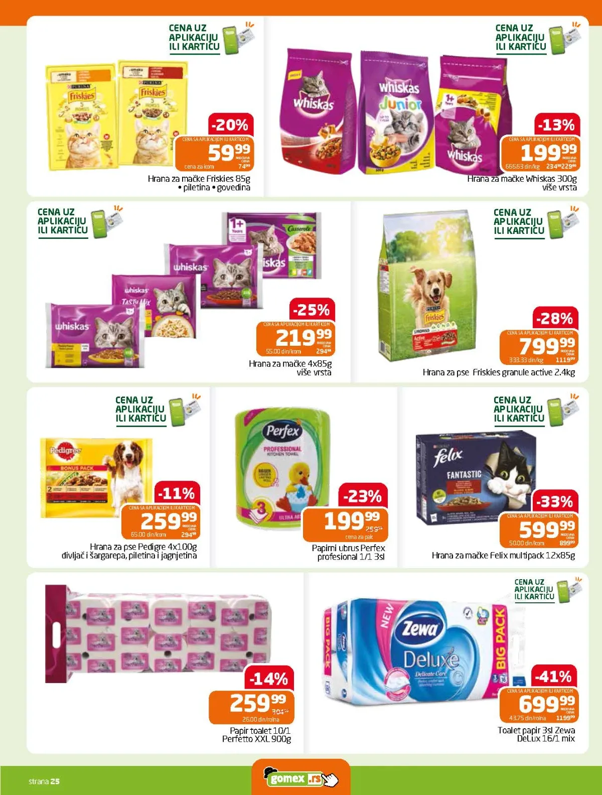 Gomex katalog strana 25 – Zewa, Perfex, Perfetto, Felix, Friskies, Whiskas i Pedigree