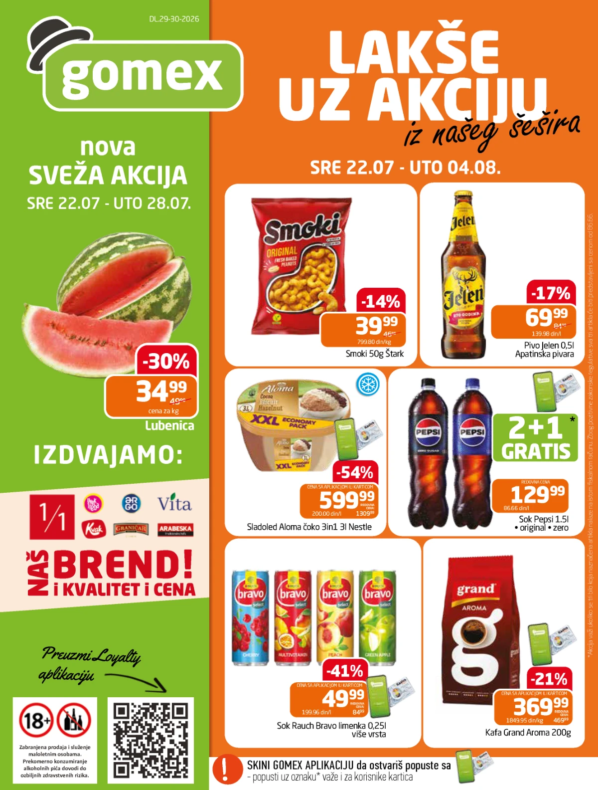 Gomex katalog Lakše uz akciju sa popustima do 54% na prehranu, piće i proizvode za domaćinstvo do 04.08.2026.