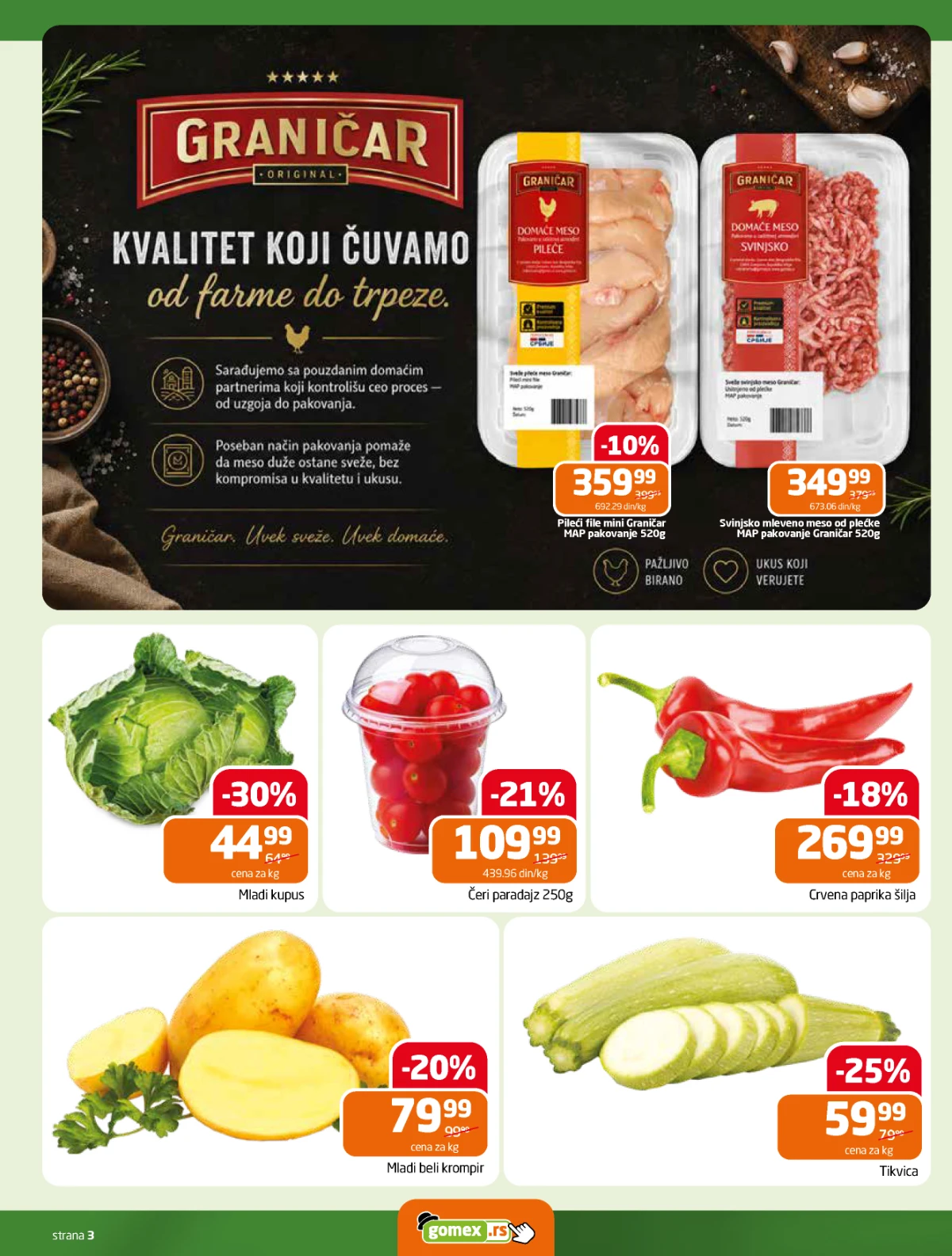 Gomex katalog – sveže meso, paprika, krompir i tikvice na akciji.